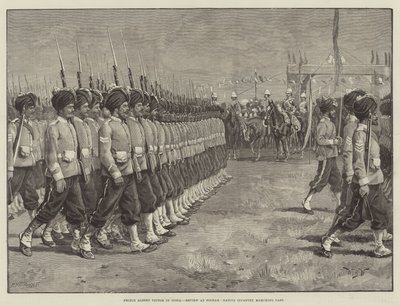 El príncipe Alberto Víctor en India, revisión en Poonah, infantería nativa desfilando de William Barnes Wollen